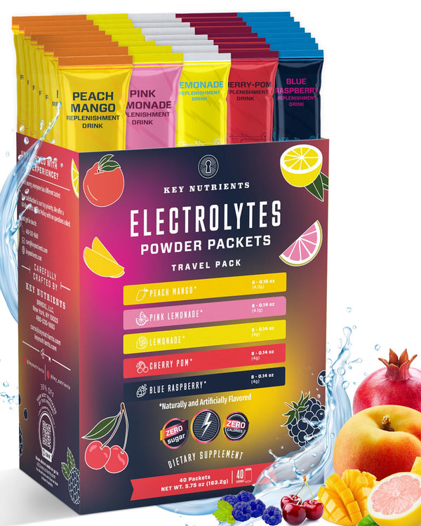 Key Nutrients Pack of 40 Electrolytes No Sugar - Electrolyte Powder Packets - Electrolyte Powder - Hydratation Mix - Hydration Powder Lemonade Electrolyte Drink Mix - No Calories, Gluten Free Electrolytes Powder - Keto Friendly, Non GMO, Made in USA