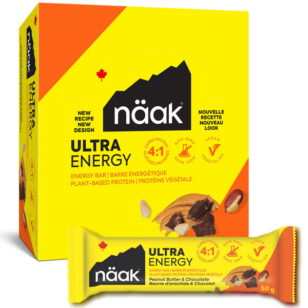 NÄAK Ultra Energy Bars, Peanut Butter Chocolate, Performance and Endurance Snack Bars, 12 count, 50g | 7g High Protein, 7g Fiber, 180mg Electrolytes, Vegan, Plant-based Protein, Non GMO