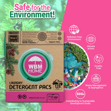 WBM Laundry Detergent Pods - Ultra-Concentrated, Hypoallergenic, Stain-Fighting, Evergreen Scent, 128-Pack, Recyclable Packaging for Eco-Friendly Cleaning