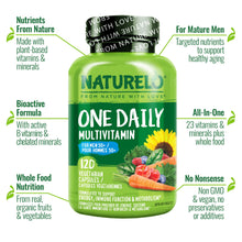 NATURELO One Daily Multivitamin for Men 50+ - with Vitamins & Minerals + Organic Whole Foods - Supplement to Boost Energy, General Health - Non-GMO - 120 Capsules | 4 Month Supply