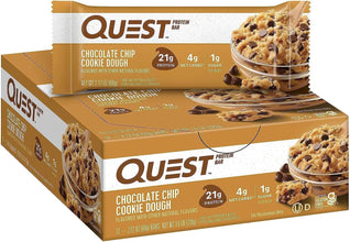 Quest Nutrition Chocolate Chip Cookie Dough Flavour Protein Bar, High Protein, High Fibre, Low Sugar, Keto Friendly, 21g Protein, 1g Sugar, 12ct