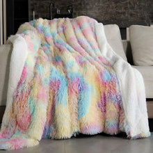 Pawque Faux Fur Throw Blankets 50x60 Inches, Soft Cozy Fuzzy Sherpa Blankets for Sofa, Couch and Bed, Plush Fluffy Fleece Blankets, Long Hair Blanket, Rainbow