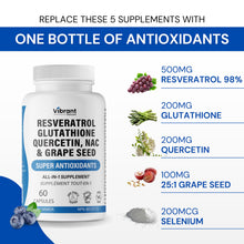 Resveratrol 500mg Glutathione 200mg Quercetin 200mg Grape Seed Extract - Antioxidant Supplement For Women and Men with N-Acetyl Cysteine and Selenium, Made in Canada 60 Capsules