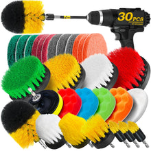 Holikme 30Piece Drill Brush Attachments Set,Scrub Pads & Sponge, Power Scrubber Brush with Extend Long Attachment All Purpose Clean for Grout, Tiles, Sinks, Bathtub, Bathroom, Kitchen