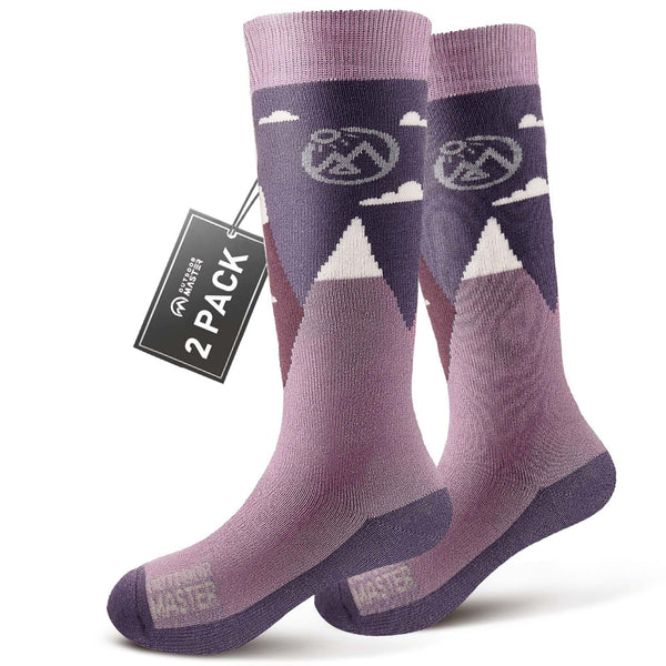 OutdoorMaster Kids Ski Socks - Merino Wool Blend, Over The Calf Design