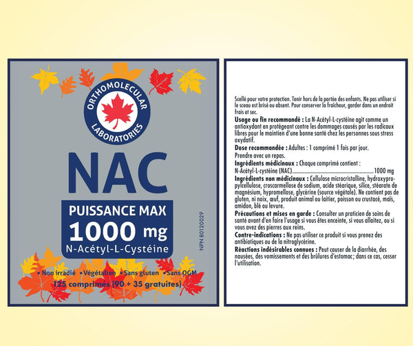 Orthomolecular Laboratories - NAC Supplement N-Acetyl-L-Cysteine 1000mg, 125 Tablets Max Potency - Liver Health, Lung Health and Respiratory Supplements - N-Acetyl Cysteine NAC Glutathione Supplement