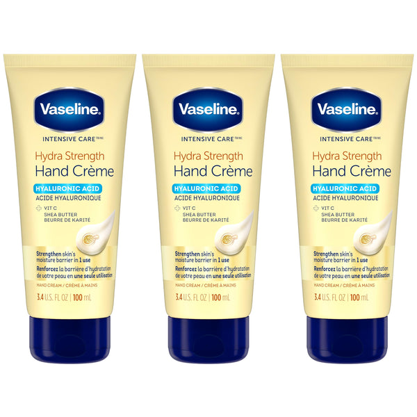 Vaseline Intensive Care Hand Cream moisturizer for dry skin Hydra Strength made with hyaluronic acid, vitamin C and shea butter 100 ml Pack of 3