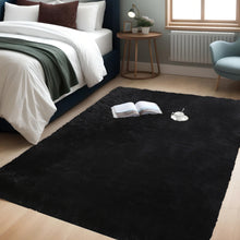 Poboton Super Soft Shaggy Area Rugs Fluffy Carpets, Indoor Area Rugs for Living Room Bedroom Kids, College Students Home Decor, Rectangular Fuzzy Rug, 4x6 Feet, Solid-Black