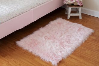 Silky Soft Faux Fur Rug, 2 ft. x 3 ft. Pink Fluffy Rug, Sheepskin Area Rug, Rectangle Rug for Living Room, Bedroom, Kid's Room, or Nursery, Home Décor Accent, Machine Washable with Non-Slip Backing