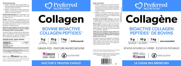 Preferred Nutrition® Collagen Bovine Bioactive Collagen Peptides™, 1kg Powder VALUE SIZE - 10g of Collagen & 9g of Protein Per Serving, Grass-Fed Pasture-Raised Bovine, Unflavoured