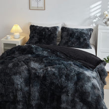 Wajade Faux Fur Plush Black Comforter Set Fluffy Fuzzy Shaggy Bedding Set - 3PC King Size Microfiber Soft Warm Quilt Set