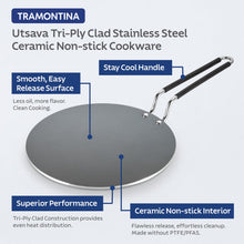 Tramontina Utsava 10.5-Inch Tri-Ply Clad Stainless Steel Ceramic-Coated Concave Chapati Tawa, Non Stick Tava Pan for Roti, Crepe Pan, Comales para Tortillas, Nonstick Pancake Griddle