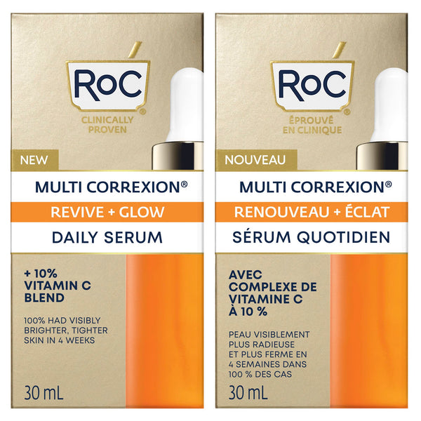 RoC Multi Correxion® Revive + Glow 10% Active Vitamin C Serum for Face, Daily Anti-Aging Wrinkle and Skin Tone Skin Care Treatment, Brightening Serum for Dark Spots, 30ML, Clear