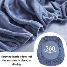 Velvet Fitted Sheet Queen Size,Fleece Plush Bed Sheet Mattress Protector Cover with 15'' Deep Pocket Warm Fuzzy Bottom Sheet (Not Include Pillowcases),Blue