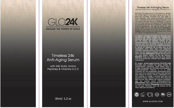 GLO24K Timeless Age-Defying Serum with 24k Gold, Potent Peptides, and Vitamins A,C,E. For a Radiant, Glowing Complexion!