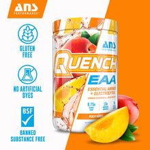 QUENCH EAA Aminos + Electrolytes - Complete Blend of 9 EAAs - 10g Total Amino Acids - Vitamins, Antioxidants, Electrolytes - ZERO Sugar, Carbs, Calories (Peach Mango)