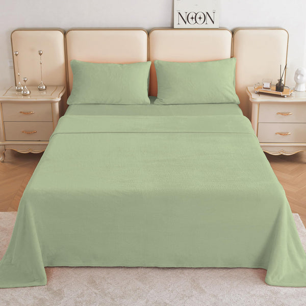 Softan King Micro Fleece Sheets Set, 4-Piece King Size Bed Sheet Set, Plush Velvet Fleece Sheet Set with 15" Deep Pocket Fitted Sheet, Flat Sheet, 2 Pillowcase, Soft and Warm, Olive Green