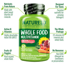 NATURELO Whole Food Multivitamin for Teens - Natural Vitamins/Minerals for Teenage Boys & Girls - Supplement for Active Kids - with Organic Extracts - Non-GMO - Vegan/Vegetarian - 60 Capsules