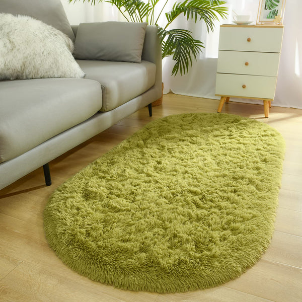 Terrug Fluffy Area Rug for Bedroom Living Room,Soft Oval Girls&Boys Rugs for Kids Room Baby Nursery,Grey-Purple Carpet for Dorm Teen's Room-Home Decor Shaggy Plush Throw Rug 2.6 x 5.3 Feet Green