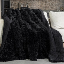 Pawque Faux Fur Throw Blankets 50x60 Inches, Soft Fuzzy Sherpa Blankets for Sofa, Couch and Bed, Plush Fluffy Fleece Blankets, Long Hair Blanket, Black