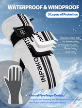 INPAKO Winter Ski Mittens with Removable Palm Guard, 3M Thinsulate Ski Gloves, Waterproof Windproof Touchscreen Snowboarding Gloves for Men Women, 5-Layer Thermal Warm Cold Weather Snow Glove White L