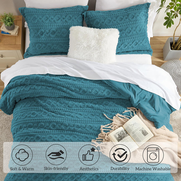 Homelike Moment Fluffy Queen Comforter Set, Teal Blue Bedding Comforters Full Size, Soft Velvet Warm Comforters for Winter, Fuzzy Fleece Bed Set 3 Pieces (1 Comforter, 2 Pillowcases)