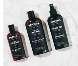 Brickell Men's Daily Face Cleanse Routine for Oily Skin, Alcohol Free Toner, Gel Facial Wash and Moisturizer, Natural and Organic, Unscented