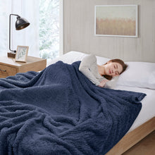 Woolrich Burlington Berber Blanket Super Soft, Cozy Lightweight Cover with Luxrurious Velvet Binding, Modern Trendy All Season Bedspread Bedding-Set, Full/Queen: 90x90, Navy