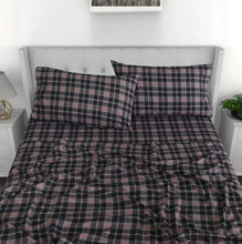 Ruvanti Flannel Sheets Queen Size - 100% Cotton Double Brushed Bed Sheets, Deep Pockets 16 Inches Queen Sheet Set, All Seasons Breathable & Extra Soft - Warm & Cozy, 4 Piece, Peach & Black Plaid