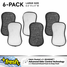 TUFF-SCRUB Kitchen Sponges - Heavy Duty + Microfiber Scrub-n-Wipe Dish Sponge Pads, Multipurpose Cleaning Scrubber Pad with Silvadur + Charcoal Odor Control - 6-Pack Large