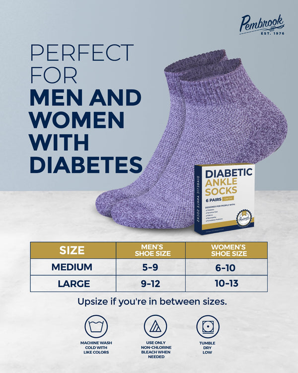 Pembrook Diabetic Ankle Socks for Men and Women - 6 Pairs Low Cut Seamless Diabetic Socks Women | Diabetic Socks for Men, Light Tones & Neutrals Pack - 6 Pairs, Medium