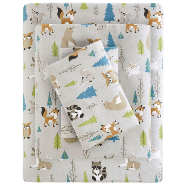 True North by Sleep Philosophy Cozy Flannel Warm 100% Cotton Sheet - Novelty Print Animals Stars Cute Ultra Soft Cold Weather Bedding Set, Full, Multi Forest Animals 4 Piece