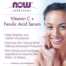 NOW Solutions, Vitamin C Serum Plus Ferulic Acid, Skin Brightening and Tightening, Highly Concentrated, 30mL