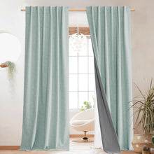 NICETOWN 100% Blackout Seafoam Green Linen Curtains 90 inches Length 2 Panels with Thermal Insulated Liners, Farmhouse Style Room Cooling Small Window Draperies for Dining Room(2 Panels,52