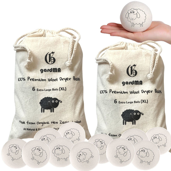 Wool Dryer Balls Organic Premium | 12 Balls XL, Ethically & Humanely Made, Natural Fabric Softener, Laundry Dryer Balls Reusable, Wrinkle Release, Organic Fabric Softener Ball, Say No! to Dryer Sheets