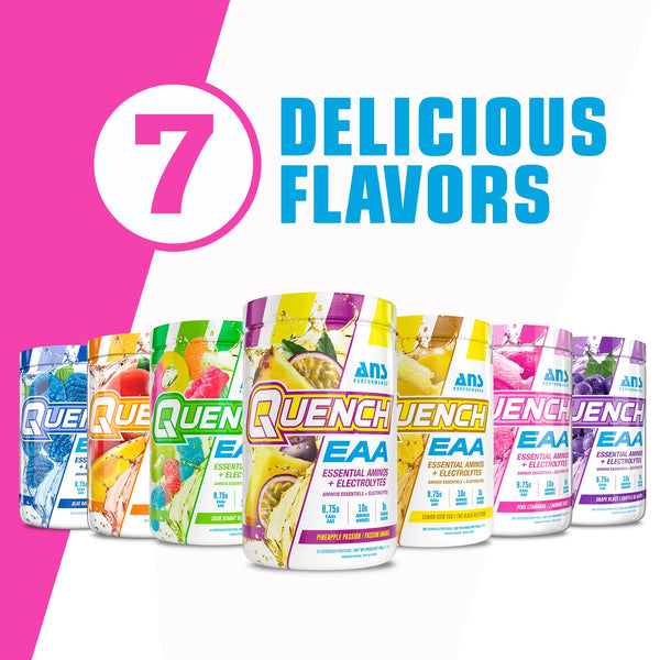 QUENCH EAA Aminos + Electrolytes - Complete Blend of 9 EAAs - 10g Total Amino Acids - Vitamins, Antioxidants, Electrolytes - ZERO Sugar, Carbs, Calories (Pink Lemonade)