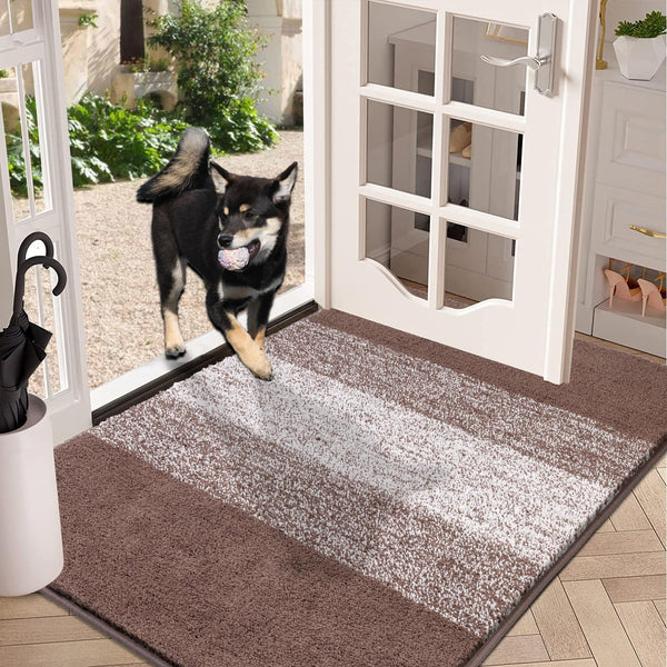 Vaukki Indoor Doormat Entryway Door Rug, Non Slip Absorbent Mud Trapper Mats, Low-Profile Inside Floor Mats, Soft Machine Washable Small Rugs Door Carpet for Entryway (36''x59'',Coffee)