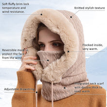 Zsedurt Winter Balaclava Hats for Women Ski Warm Thick Fluff Beanie Adult Neck Face Cover Cap (Beige)