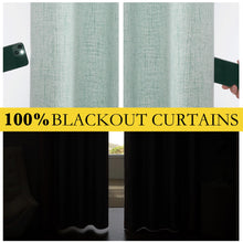 NICETOWN 100% Blackout Seafoam Green Linen Curtains 90 inches Length 2 Panels with Thermal Insulated Liners, Farmhouse Style Room Cooling Small Window Draperies for Dining Room(2 Panels,52