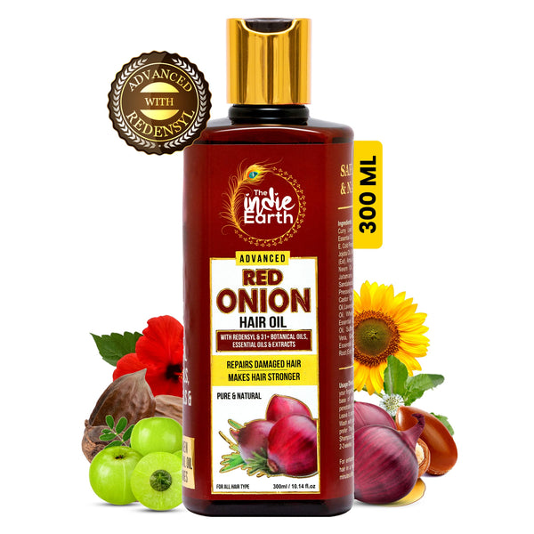 The Indie Earth Advanced Red Onion Oil 300ml, Repairs Damaged Hair - Makes hair Thicker & Stronger