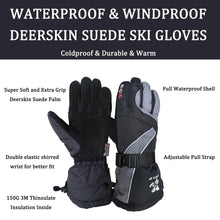 SKYDEER Skiing Gloves for Men and Women, Waterproof Deerskin Suede Winter Gloves for Cold Weather Work (SD8751T/L)