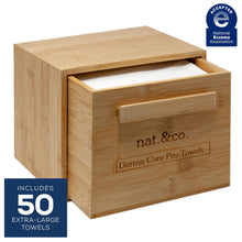 Nat.&Co. Derma Care Pro Deluxe Bamboo Box with Drawer - Includes 50 XL Disposable Face Towels - USDA Certified, National Eczema Seal Approved, Biodegradable Towels for Skincare and Makeup Removal