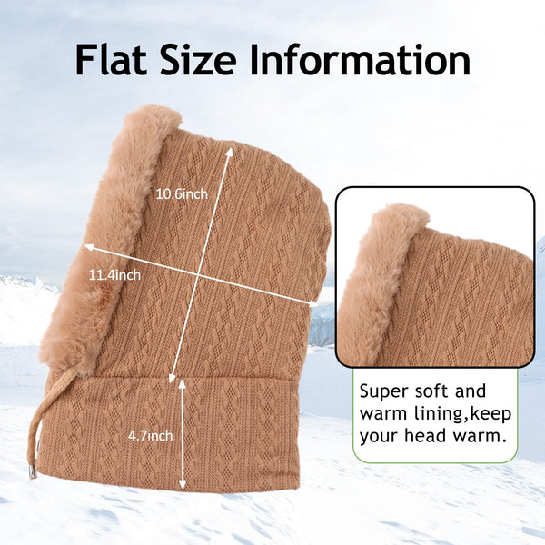 Zsedurt Winter Balaclava Hats for Women Ski Warm Thick Fluff Beanie Adult Neck Face Cover Cap(Khaki)