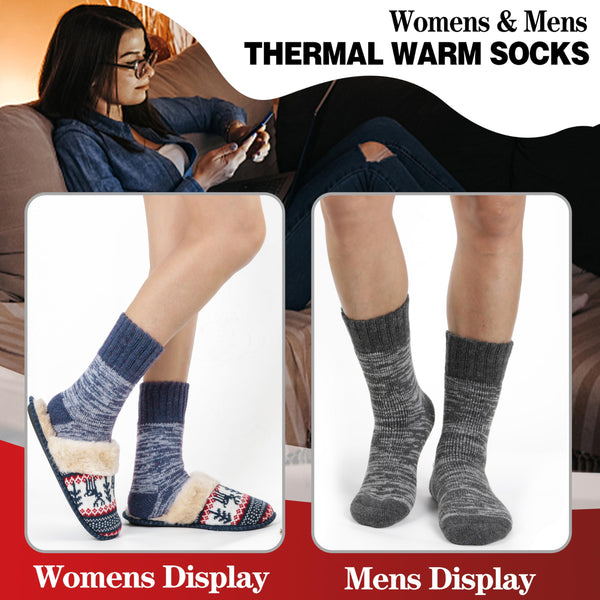 Welwoos Heated Thermal Socks for Women & Men Warm Winter Thick Ski Crew Insulated Socks Gift Socks Stocking Stuffers for Women 3 Pairs (Ash Grey/Light Blue/Black,L)