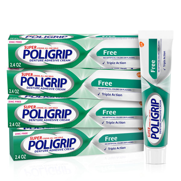 Super Poli-grip Original Formula Zinc Free Denture Adhesive Cream, 4 Count