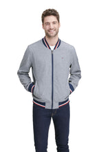 Tommy Hilfiger Men's Lightweight Varsity Rib Knit Bomber Jacket, Heather Grey soft shell, Medium