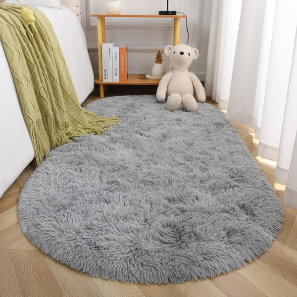 Terrug Fluffy Area Rug for Bedroom Living Room,Soft Oval Girls&Boys Rugs for Kids Room Baby Nursery,Gray Carpet for Dorm Teen's Room-Home Decor Shaggy Plush Throw Rug 2.6 x 5.3 Feet Grey