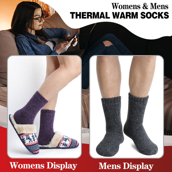 Welwoos Heated Thermal Socks for Women & Men Warm Winter Thick Ski Crew Insulated Socks Gift Socks Stocking Stuffers for Women 3 Pairs (Brown Black Violet,L)