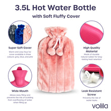 XXX-Large Hot Water Bottle with Cover - 3.5L Pink Hot Water Bag for Pain Relief - 118Fl Oz Extra Large Washable Soft Faux Fur, Big Hot Water Pack for Sore Muscles, Period Cramps, Hot and Cold Compress