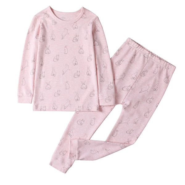 Owlivia Toddler Pajamas, 100% Organic Cotton Baby Long Sleeve Pajama Sets, Boy Girl 2-Piece Sleepwear(7 Years, Pink Rabbit)